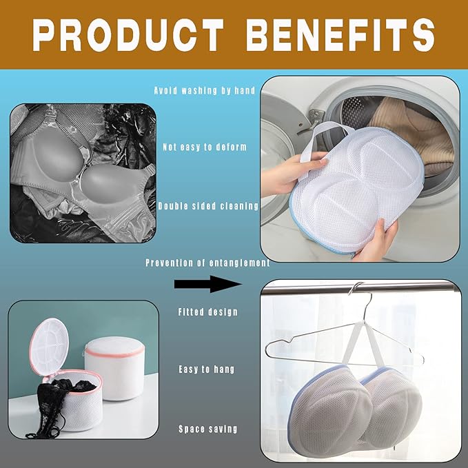 Large Bra Laundry Bags for Washing Machine, Fits All Cups Anti Deformation Bra Washing Bag, Lingerie Bags for Washing Delicates (2 Pack White)