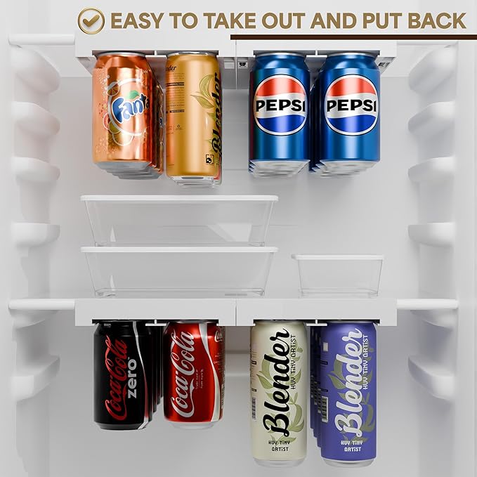Soda Can Organizer and Dispenser for Refrigerator/Pantry, Hanging Fridge Can Organizer – Adjustable Under-Shelf Soda Dispenser for Refrigerator, Holds 8 Cans, Space-Saving BPA-Free, Easy Installation