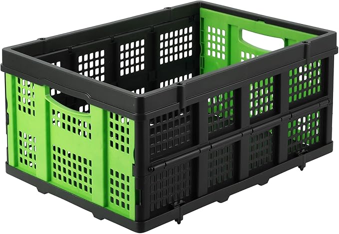 55L Collapsible Crates for Storage,Stackable & Collapsible Milk Crates, Stackable Storage Baskets, Folding Storage Containers for Organizing Tools, Books, Food, Drinks, Camping & Transport