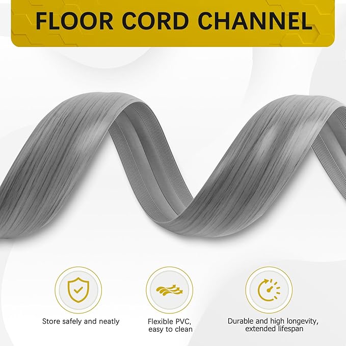 Floor Cord Cover 3.3FT Cord Covers for Wires on Floor Protect Wires & Prevent Trip Hazards, Easy to Cut for Home, Office, School, Concerts, Cavity W0.6in x H0.32in