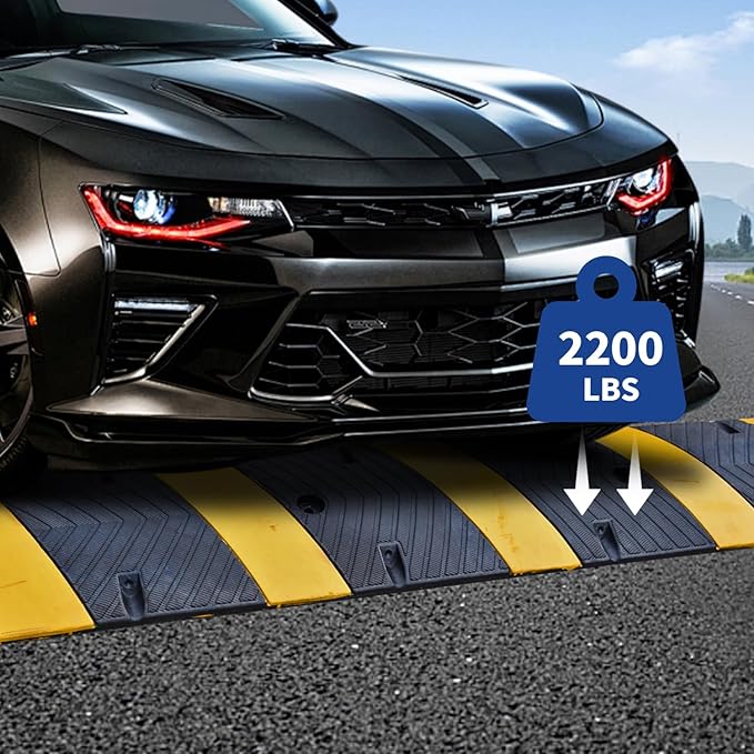 BESEA 6FEET Heavy Duty Rubber Speed Bump, 72" x 12" x 2" Heavy Duty Speed Bump Cable Protector Ramp for Driveway, Road Parking, Garage, Parking Lot, Warehouse