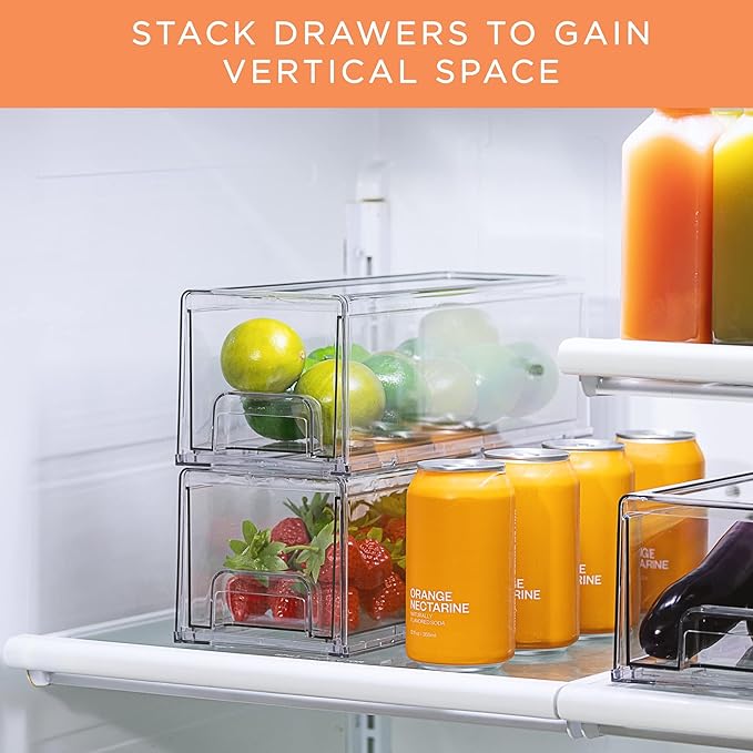 Sorbus Small Wide Clear Storage Drawers (6 Pack) – Stackable Storage Drawers for Pantry, Fridge, or Cabinet – Slide Out Clear Bins with Handles for Organizing