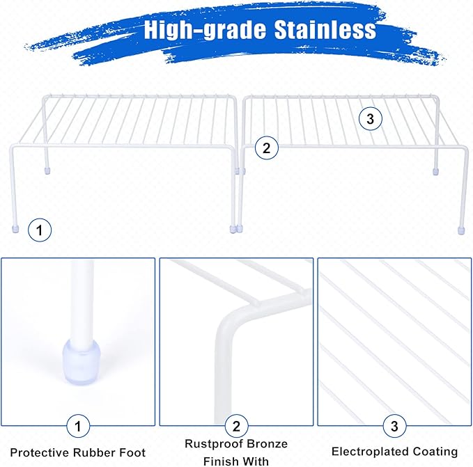 Medium (13.1 x 10.2 Inch) Cabinet Storage Shelf Rack, Shelves，Kitchen Counter and Cabinet Shelf, Storage Rack Organizer for Kitchen, Fridge, Cabinet, Bathroom Cupboard& Pantry (2, White)