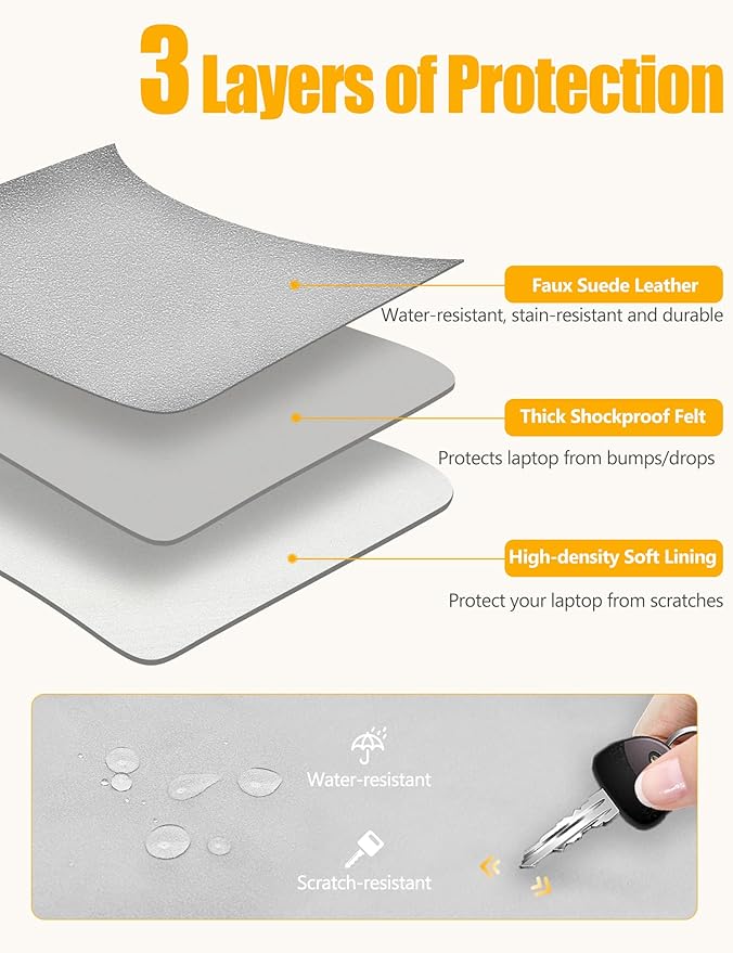 HYZUO 15-16 Inch Laptop Sleeve Case with Stand for MacBook Pro 16 M4/M3/M2/M1 2025-2019, MacBook Pro 15 2015-2012, XPS 15, Samsung Galaxy Book Flex/Pro 15, Light Gray