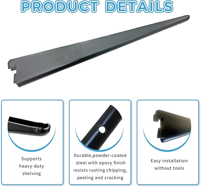 10 Pack 9‑Inch Adjustable Wire Shelf Brackets – Heavy‑Duty Double‑Track Closet & Wall Shelving System Supports（Black）