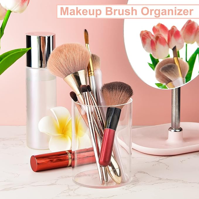4 Pieces Clear Acrylic Pen Holder Round Acrylic Pencil Cup Clear Makeup Bush Holder Acrylic Desktop Stationery Organizer for Office School Home Desk Accessories (4 Pack, Round)