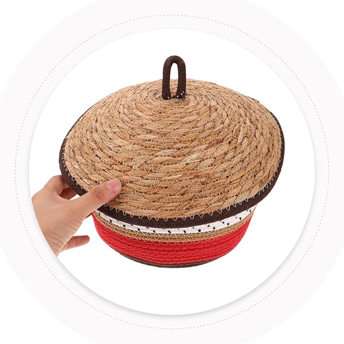 TOYANDONA Rope Woven Storage Basket With Lid - Handwoven Cotton Basket Organizer Bins - Nursery Sundries Container - Cosmetics Box