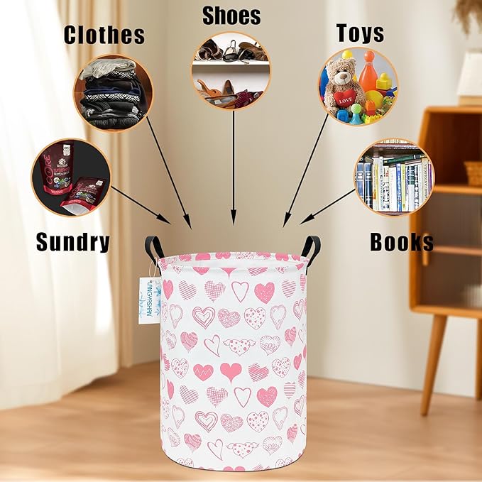 LANGYASHAN Laundry Basket Canvas Fabric Collapsible Organizer Basket for Storage Bin Toy Bins Gift Baskets Bedroom Clothes Children Nursery Hamper (Angel Heart)