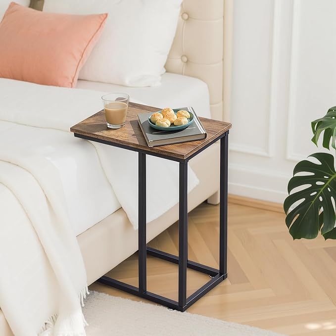 VECELO C Shaped End Side Table for Sofa Couch and Bed Snack TV Tray for Living Room Bedroom, 1 PCS Grey