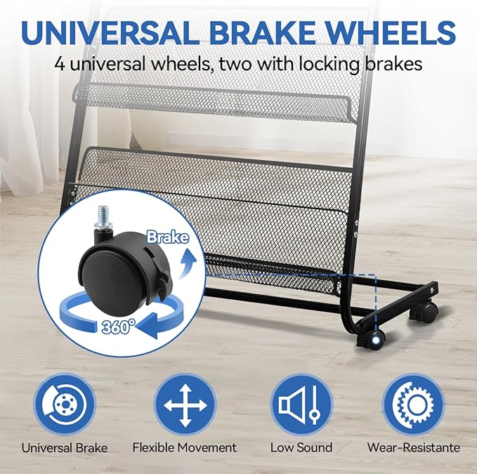 Floor-Standing Magazine Rack, 4-Layer Brochure Display Stand Tiered Design Magazine Stand Detachable Magazine Display with Casters for Exhibitions, Shopping Malls, Hospitals, Offices