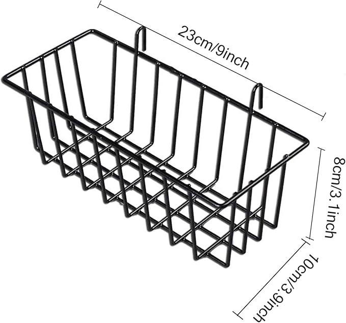 GBYAN Grid Wall Basket Wall Grid Panel Accessories Wire Straight Shelf with Hook Organizer for Home, Black