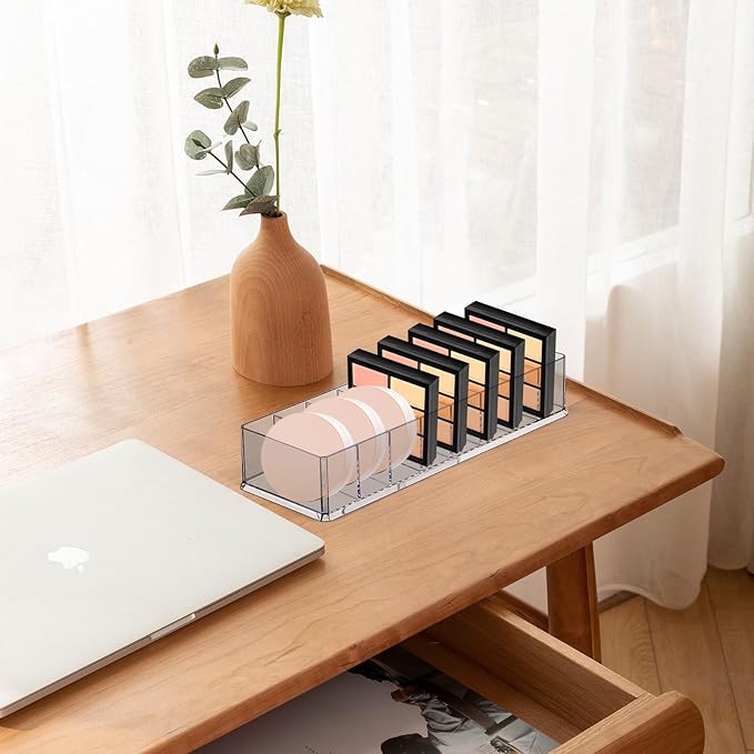 Acrylic Makeup Brush Organizers, 8 Section 8 Compartments Transparent Plastic Lipstick Holder Clear 9.96x3.46x1.81 Inches Storage Square Cube for Bathroom Jewelry Accessories