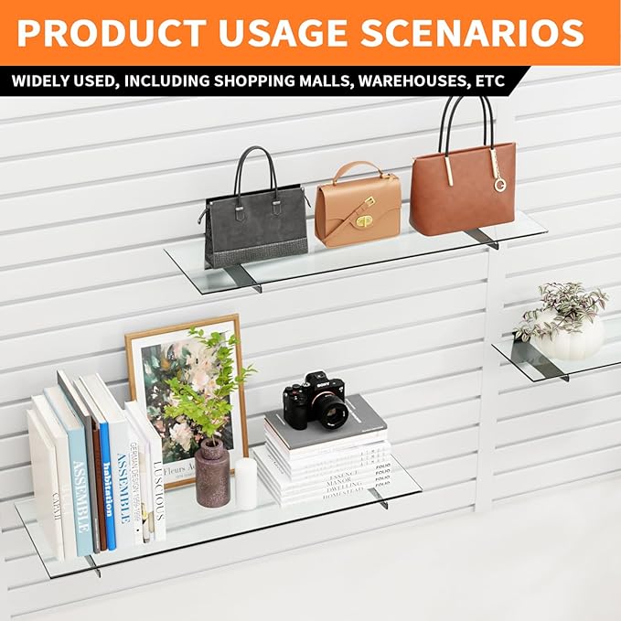 10" Black Slat Wall Shelf Brackets,10 PCS Slat Wall Brackets with Lip, Floating Metal Slat Wall Accessories