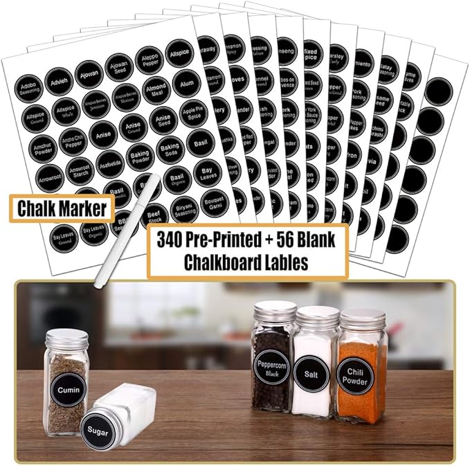 SWOMMOLY 30 Glass Spice Jars 4oz/Square Spice Bottles with 703 Spice Labels, Empty Spice Containers with Pour/sift Shaker Lid, Airtight Cap, Chalk Marker and Funnel Complete Set
