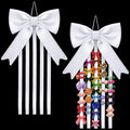 Weysat White Bow Organizer for Girls Huge Bow Holder for Girls Hair Bows Claw Clip Organizer Decoration Accessories with Five Ribbons 20inch*5 Organizador for Room Decor