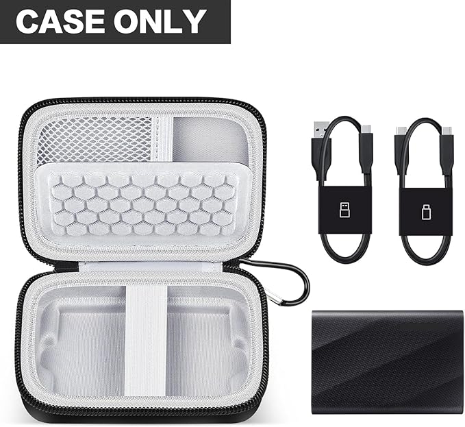 Carrying for Samsung T9/ T7/ T7 Shield Portable SSD 4TB 2TB 1TB, USB External Solid State Hard Drive Storage Travel Carrying Holder Fits for USB Cable (Black-Grey)-Box Only