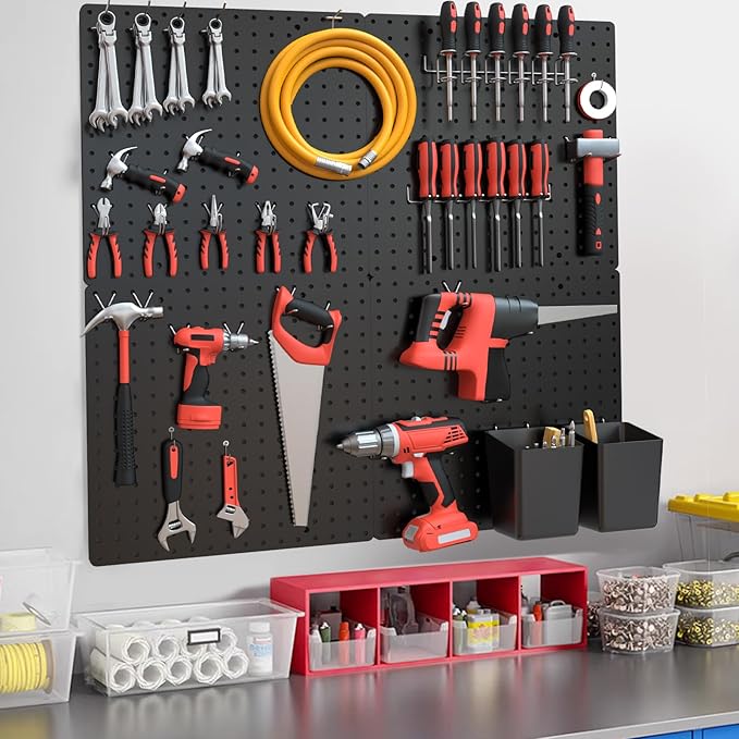 FZK 36pcs Pegboard Kit, Peg Board,Peg Board Hooks,Includes 4 Black Pegboard and Pegboard Accessories,Pegboard with Hooks,Plastic Pegboard,Pegboard Wall Organizer, Garage Storage