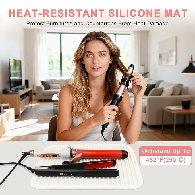 AMIJEAL Oversize Silicone Heat Resistant Mat for Hair Tools, Curling Iron Flat Iron Hair Straightener Holder Mat, Portable Hot Tools Sleeve Pad for Travel Vanity Salon(14.2" x 11.0")
