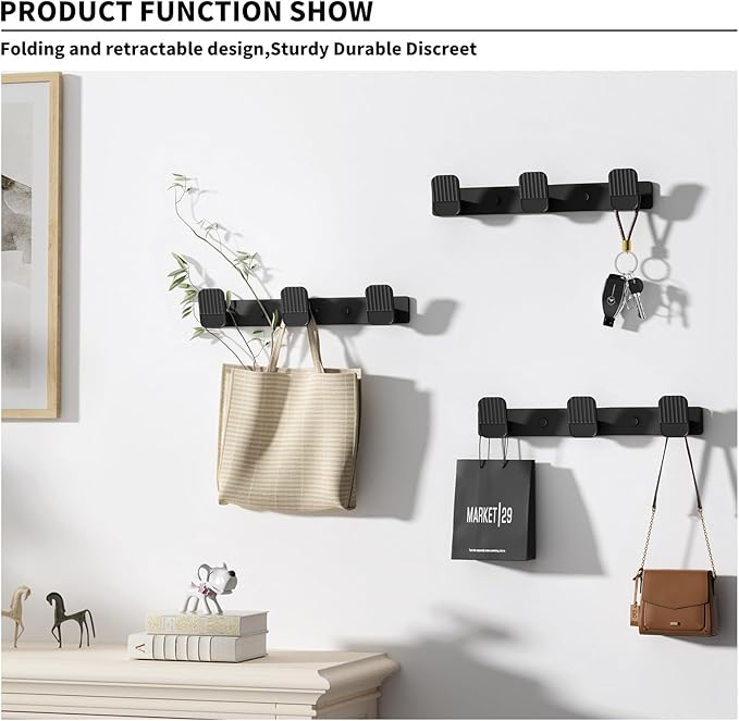 Coat Rack Wall Mount Coat Hooks - Black Hook Rack with 3 Hooks Aluminum Wall Rack Hooks for Hanging Coat Hat Bag Towel Hanger Rustproof Coat Holder