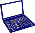 Jenseits Jewelry Display Box For Necklace Organizer, Velvet Necklace Storage Tray For Drawer, 20 Hooks Large Velvet Showcase Holder, Jewelry Organizer With Transparent Lid, Gifts For Her - Blue