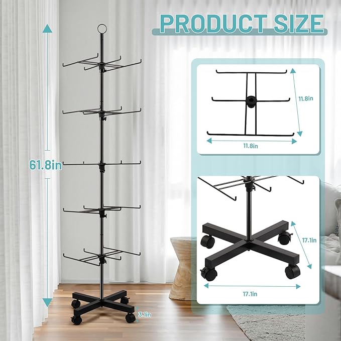 Retail Display Stand Rotating Display Rack 5 Tier Spinning Display Stand for Craft Shows, Jewelry, Keychain, Earring Adjustable Height Retail Display Racks (5-Tier Black)