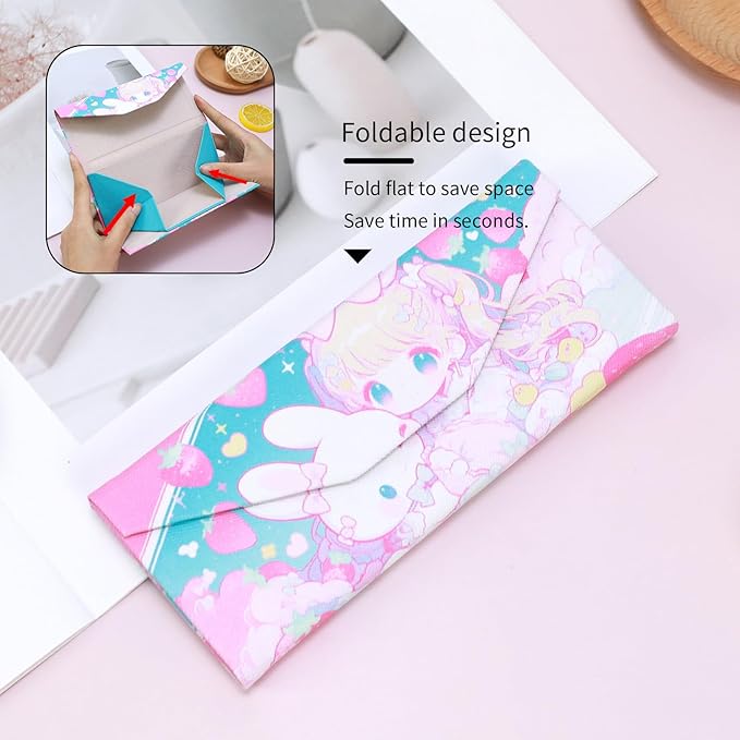 Foldable Glasses Case, Magnetic PU Leahter Sunglasses Case, Cute Hard Shell Folding Eyeglass Cases for Women Kids