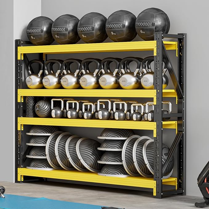 60" W Garage Shelving,4-Tier Heavy Duty Storage Shelves Unit with Adjustable Metal Shelf for Warehouse,Basement,Workshop,5000LBS,60" W x 24" D x 79" H,Black&Yellow