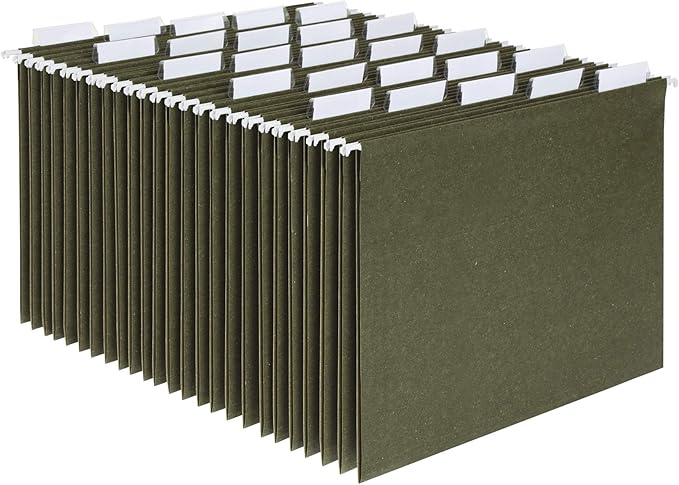 Pendaflex Hanging File Folders, Letter Size, Standard Green, 1/5-Cut Adjustable Tabs, 25 Per Box (81602), Standard Green - 1/5 Tabs