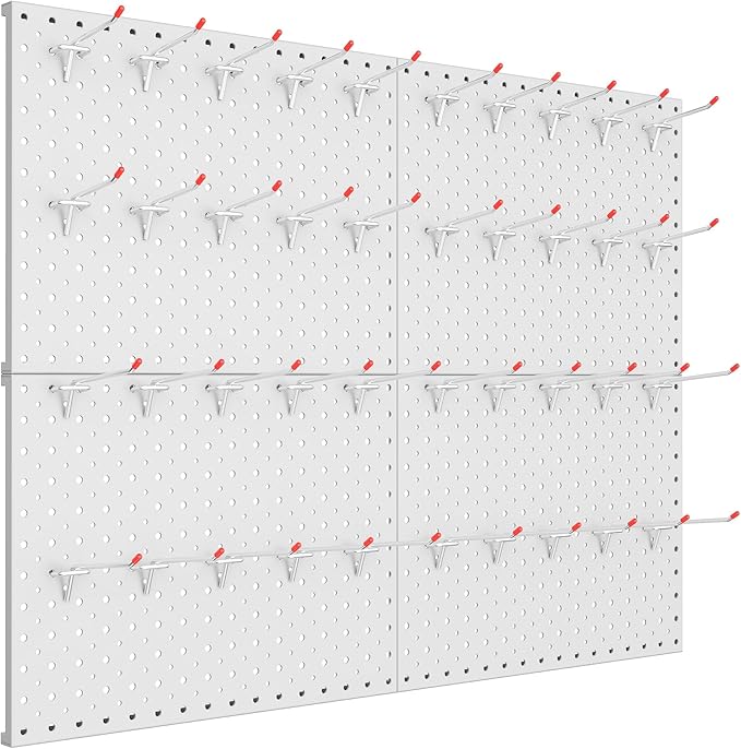 TORACK Metal Pegboard Panels and Hooks for Garage, Workbench, Shop, Shed Tool Organizer Peg Board with 1/8" & 1/4" Holes, Modular Wall-Mounted Pegboard with Pegboard Hooks(Light-Grey)