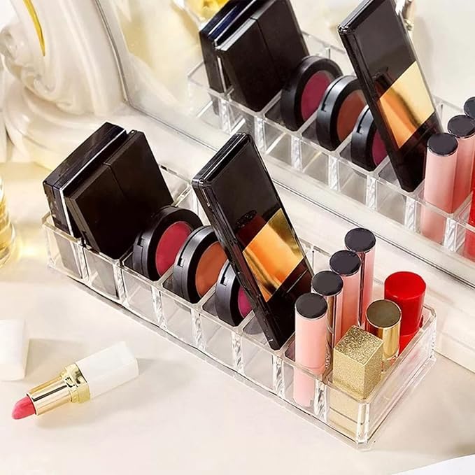Clear Acrylic Makeup Stand with 8 Compartments Eyeshadow Palette Organizer Cosmetic Display Holder
