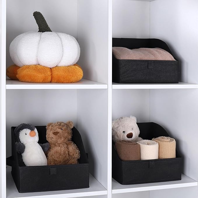 WUIKE Trapezoid Storage Bins with Handles, Fabric Closet Storage Baskets for Organizing Clothes, Purse, Sheets, Blankets, 11" L x 11" W x 8" H, 3-Pack, Black