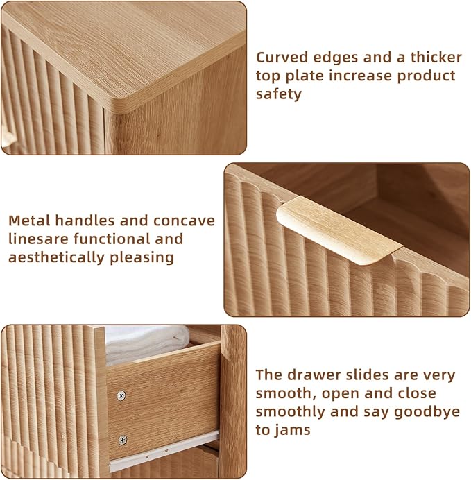 LEYAOYAO Fluted 6 Drawers Dresser for Bedroom, 42" Tall Modern Chest of Drawers with Metal Handle, Curved Profile Design,Natural Wood Drawer Organizer for Bedroom, Living Room, Hallway, Entryway