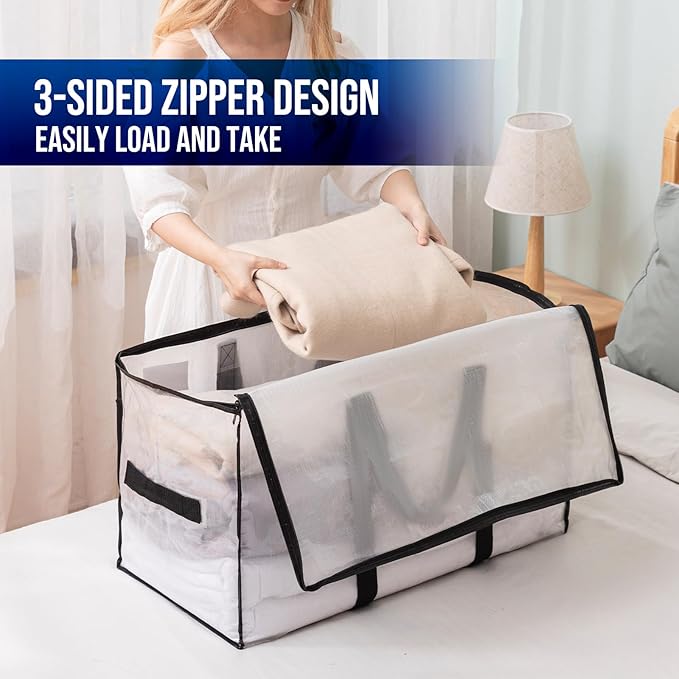 TAILI Extra Large Moving Bags, 10 Pack Clear Heavy Duty Totes for Storage with Visible Window, Wrap Around Handles, Storage Bags for Space Saving, Alternative to Moving Boxes
