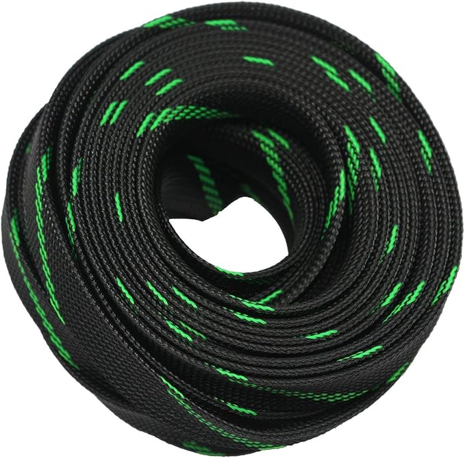 30ft PET Expandable Sleeving Wire Cable Sleeve (2/5", Green&Black)