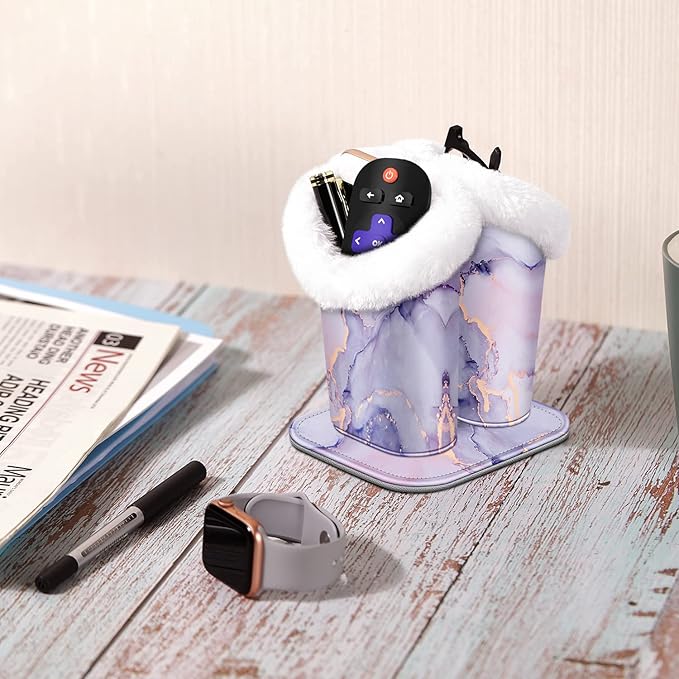 Fintie Plush Lined Double Eyeglasses Holder with Magnetic Base, Glasses Stand Case Organizer for Desk, Nightstand, Office, Lilac Marble