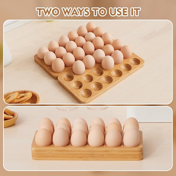 Egg Basket for Chicken Owners Egg Holder Countertop for Parents with Kids Suitable for Kitchen Counter Foldable Wooden Egg Storage Stacks 36 Eggs, Egg Tray Save Counter Space for Display Fresh Eggs
