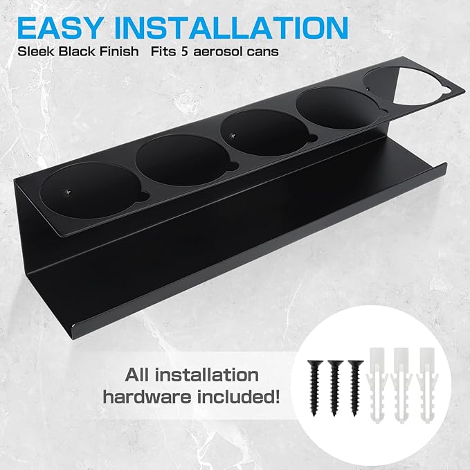 RealPlus Aerosol Spray Can Holder Rack Organizer, 5 Can Spray Bottle Holder Heavy-Duty Steel Wall Mounted for Garage and Workspace, Pack of 2