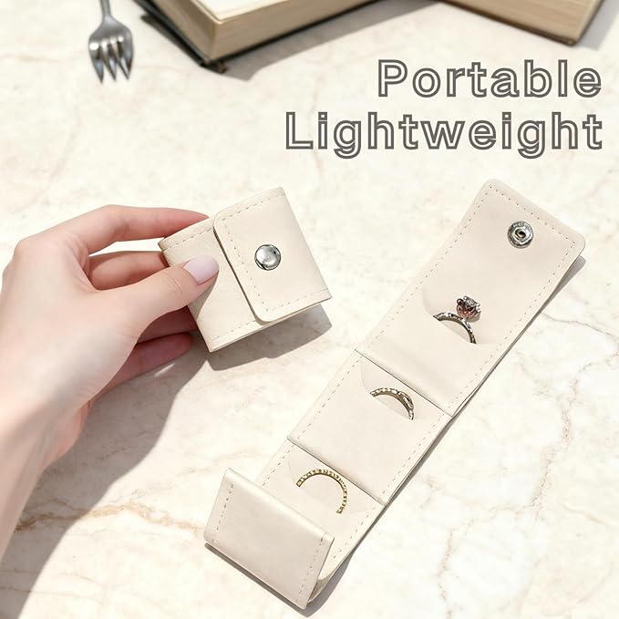 Mini Travel Jewelry Bag,Mini Jewelry Pouch,Protable travel Jewelry Storage Organizer Case,Small Jewelry Storage Roll with Buckle for Earrings,Rings,Necklaces (Off-white, 1Pcs)