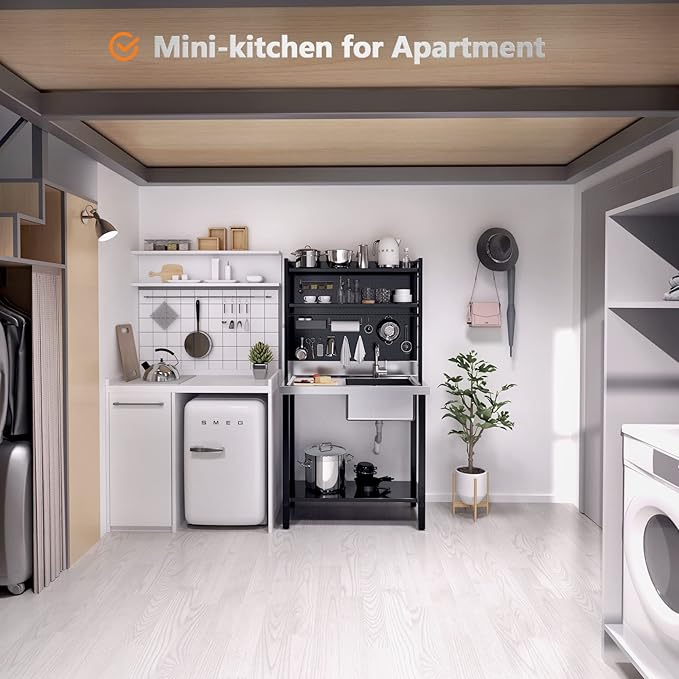 VINGLI 67'' Commercial Sink with Drainboard and Adjustable Shelves Pegboard for Hanging Tools, 304 Stainless Steel Table Freestanding Utility Counter Restaurant, Garage Silver & Black 1