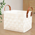 BOLDMONEKY Blankets Basket 16.5 " x13 " x13 " , Large Rectangular Laundry Hamper with Leather Handle, Soft Dog Toy Basket for Storage-Beige