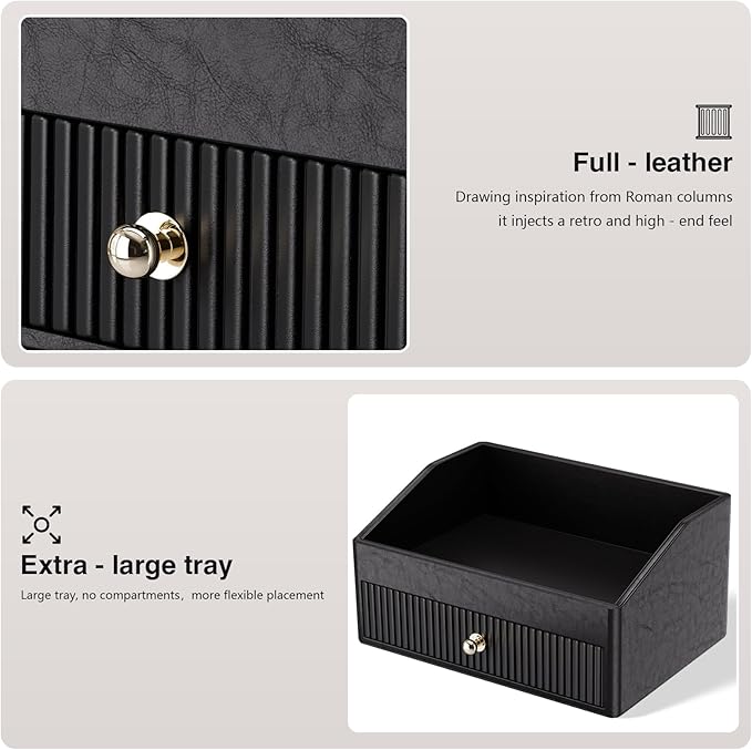 Vanity Organizer,Leather Skin Organizers with 1 Drawer&Tray,Large Capacity Black Vanity Organizers and Storage for Lipstick,Bedroom,Bathroom,Mothers Day Gifts,Gift for Women