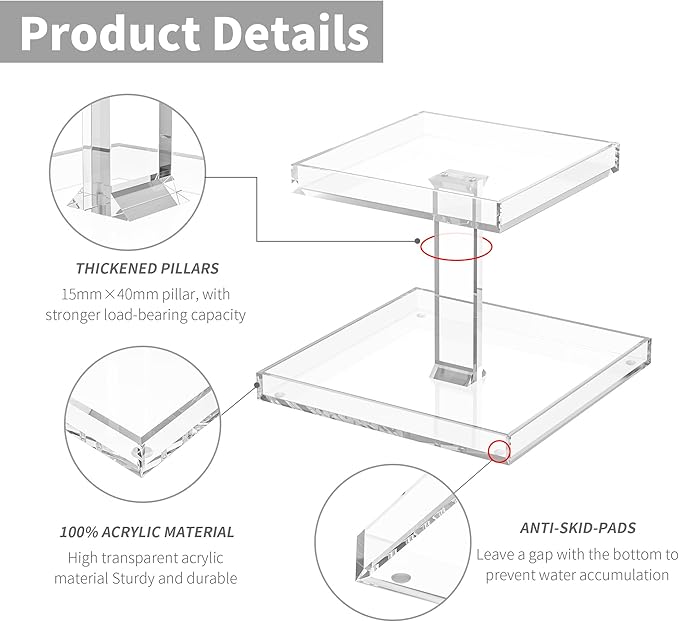 2-Tier Acrylic Perfume Organizer, Display Stand for Dresser & Counter, Vanity Trays Makeup Storage Holder, Bathroom & Kitchen Organizer (12x8)