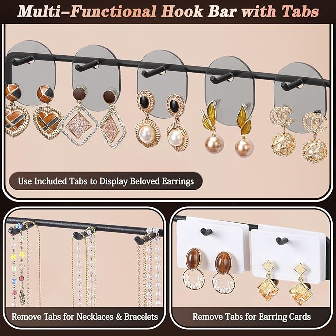 Earring Organizer, Earring Holder Display Stand with 3 Earring Storage Pegboards 568 Holes, Jewelry Organizer with Hook Rack for Stud Earrings Necklace, Acrylic Large Jewlery Hanger Towers for Women