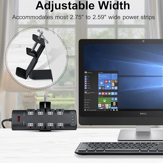Desk Clamp for Power Strip - Removable Holder for Desk Edge - Sturdy Table Mount - Fits 2.55" to 4.13" Width - Black
