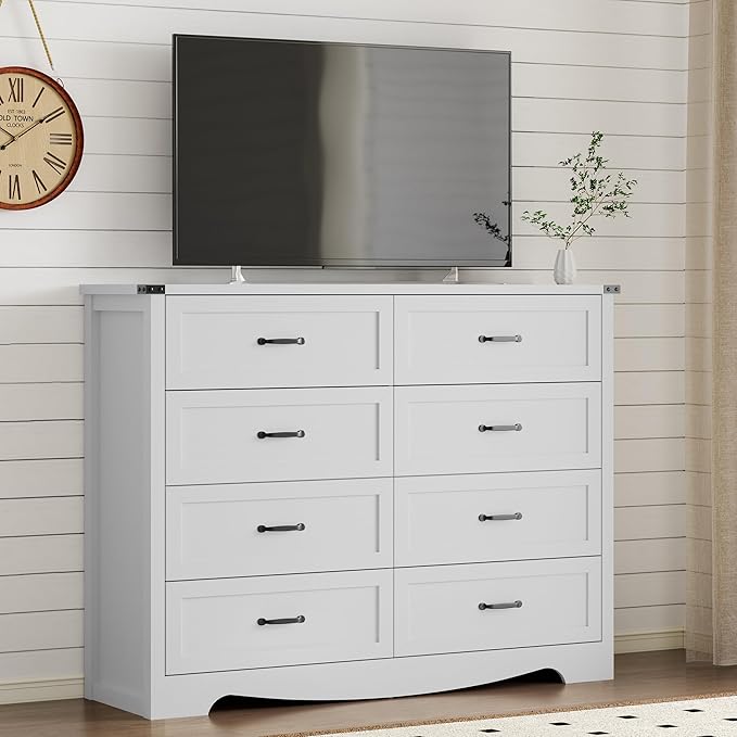 8-Drawer Dresser for Bedroom, Modern Wooden Chest of Drawers with Metal Handles, Anti-Tipping Design, Sturdy and Stable Storage Organizer for Living Room, Entryway, Home Office