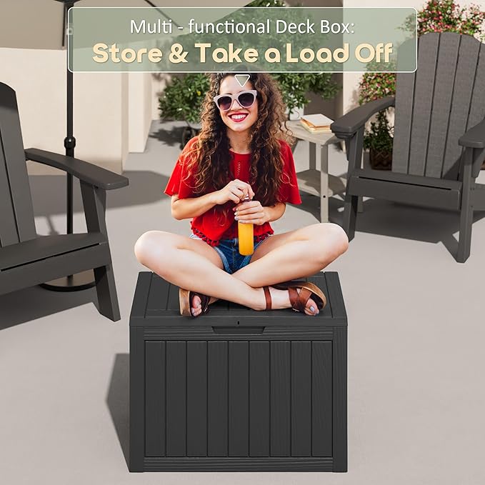 45 Gallon Outdoor Storage Deck Box Waterproof,Garden Tool,Backyard Cushion,Poolside Storage,Small Delivery Boxes for Outside,UV-Resistant & All-Weather,Wood-like Striped BLack