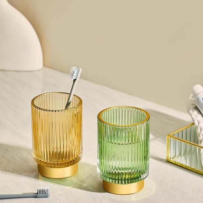 Makeup Brush Holder Organizer,Toothbrush Holders,Desk Pen Pencil Holder,Multifunctional Vintage Glass Brush Cup（S+L/Gold/A3-2-US）