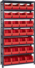 Quantum Storage Systems QSBU-240RD Giant Open Hopper Steel Shelving System, 12" D x 36" W x 75" H, with 8 Shelves and 28 QU240 Bins, Red