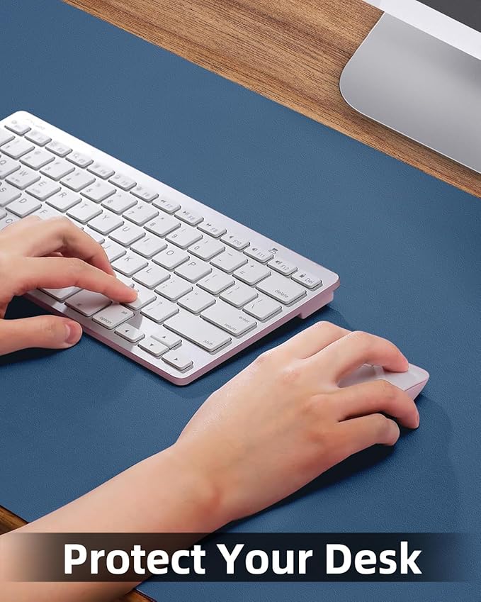 PULeather Non-Slip Desk Mat, Large Mouse Pad & Laptop Desk Pad - Waterproof Writing Pad for Office & Home (Grey Blue, 35.4" x 17")