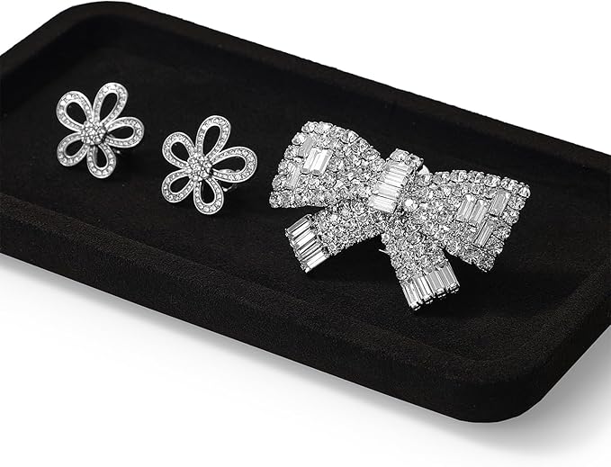 Microfiber Jewelry Display Flat Tray for Rings Earrings Necklace Bracelet, Jewelry Photograph Display Catchall Organizer Tray Dish(S,Black)